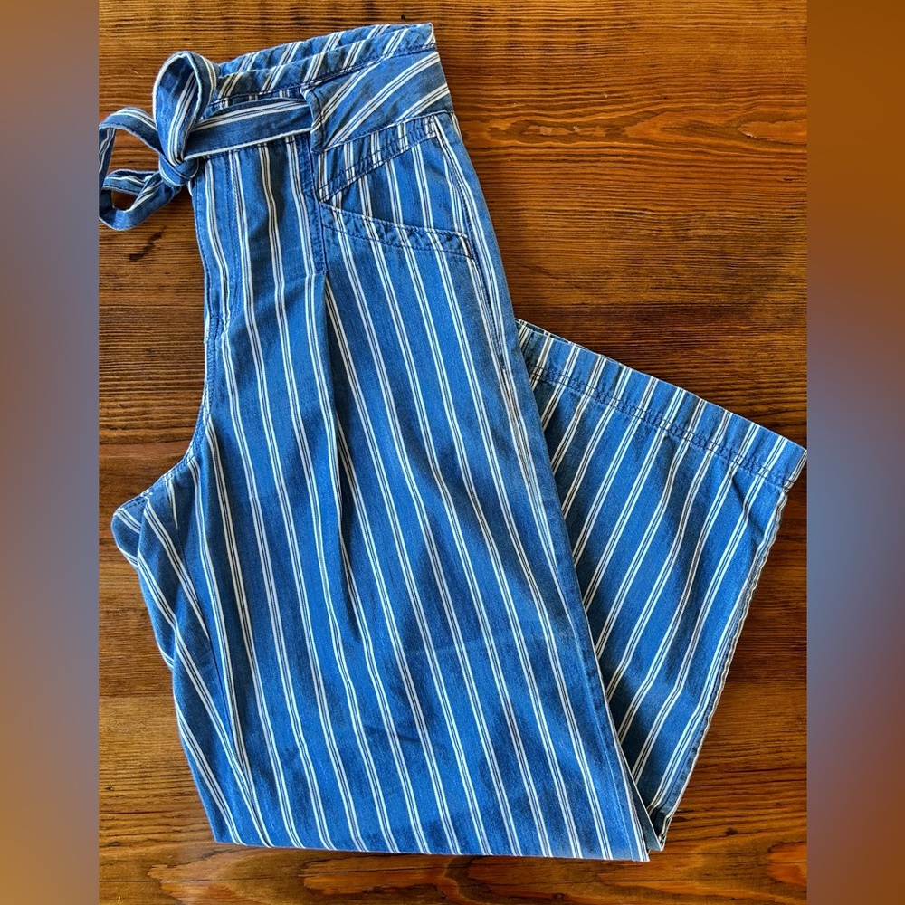 American Eagle Outfitters Blue + White Striped Wide Leg Pants - Picture 4 of 6